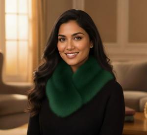 Conjunto de Bufanda con Cuello de Piel de Zorro Verde para Mujer, Color Natural, Ecológico y Transpirable, Cuello Desmontable, Largo, para Todas las Temporadas - Product Image 4