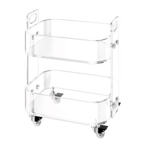 Table de chevet mobile moderne à 2 niveaux en acrylique transparent avec roulettes et rangement intégré - Product Image 1