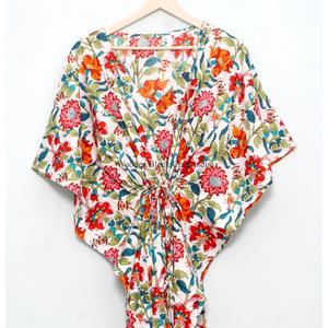 Caftán de algodón puro suave con estampado floral, caftán largo, vestido caftán para futuras mamás, ropa de playa, ropa de dormir, cómodo para uso diario. - Product Image 6