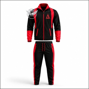 Conjunto deportivo de chándal para mujer DST 1913 negro y rojo HBCU, diseño nuevo y personalizado - Product Image 1