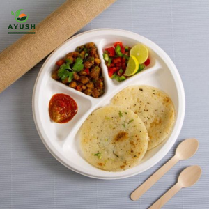 Assiettes jetables haut de gamme de 12 pouces en bagasse (4 compartiments) en vrac, fabriquées à partir de fibres de pulpe de canne à sucre, idéales pour les réunions de famille et les événements. - Product Image 5