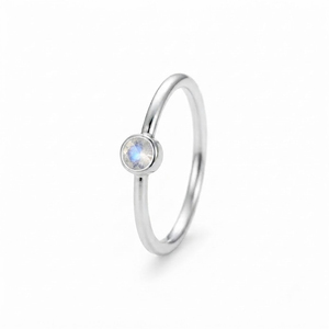 Rhaya Jewels Elegant Rhodium Plated 925 Sterling Silver Round Cut Moonstone Bezel Setting <b>Dainty</b> Band Trendy Engagement <b>Ring</b> - Product Image 1