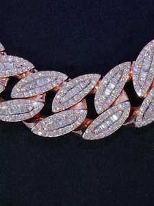 Cadena cubana baguette personalizada de plata 925 con diamantes mixtos de corte redondo de 18 mm, collar de eslabones con cierre tipo caja de 10k, venta al por mayor de fábrica. - Product Image 3