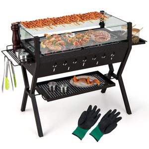Barbecue da campeggio con griglia a carbone con protezione del vento e ripiani per condimenti - Product Image 6