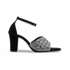 Black Rhinestone Pearl Block Heel Open Toe Slide <b>Sandals</b> Women Dress Shoes <b>for</b> Wedding <b>Party</b> Beach - Product Image 4