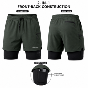 Custom Branded Double <b>Layer</b> Gym Shorts Featuring Compression Inner Tights and Side Pockets Perfect for Running and Outdoor Wear - Product Image 2