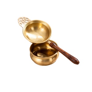 Premium brass <b>tea</b> strainer with wooden handle and deep bowl fine mesh loose leaf <b>tea</b> filter reusable traditional <b>tea</b> <b>infuser</b> new - Product Image 1