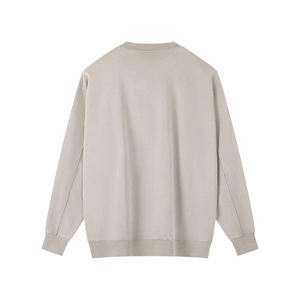 เสื้อสเวตเชิ้ตคอกลมสีเบจทรงโอเวอร์ไซส์สำหรับผู้ชาย ผ้าถักเนื้อฝ้ายสีพื้น สวมใส่สบายๆ ในฤดูใบไม้ร่วง - Product Image 2