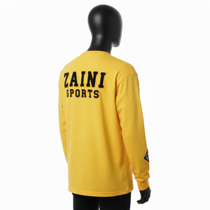 Camiseta de manga larga para hombre, de algodón jersey grueso GSM, color amarillo mostaza, con aplique bordado y logotipo, estilo streetwear. - Product Image 5