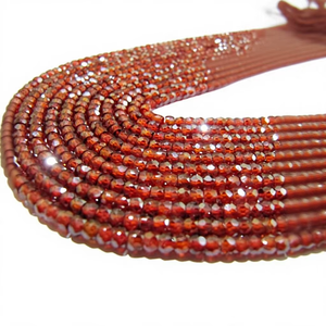 Cuentas facetadas de circonia cúbica color granate, forma rondelle, 3 mm, hebra de 13 pulgadas de largo. - Product Image 1