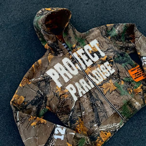 Sudadera con capucha de invierno de forro polar con cremallera, efecto desgastado, mezcla de algodón, lavado ácido, parche personalizado, aplique, bordado, diseña tu texto o logotipo - Product Image 2