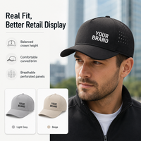 Casquette de camionneur perforée au laser, 5 panneaux structurés, visière incurvée, patch en caoutchouc, pour hommes et femmes, idéale pour le golf et les activités sportives en extérieur, personnalisable