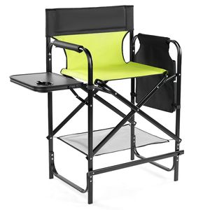 "4 Portable Bar Height Folding <b>Camping</b> Chairs with <b>Cup</b> Holders & Side Table Storage" - Product Image 1