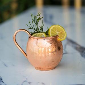 Round Belly Copper Cocktail Mug With Curved Handle Chilled Beverage Cup For Mocktails Fresh Drinks Home Bar Restaurant Use - Product Image 1