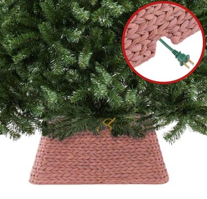 Dusty Rose Square Water Hyacinth Christmas Tree Collar Cord Cutout <b>Split</b> Xmas Tree Base Box For Holiday Decoration - Product Image 3