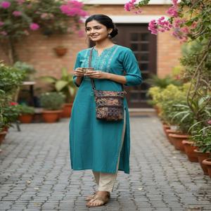 Bolso Bandolera Vertical Vintage Moderno con Estampado Étnico y Parches Suaves, con Doble Cremallera, Ligero, para Mujer, Ideal para Viajes - Product Image 2