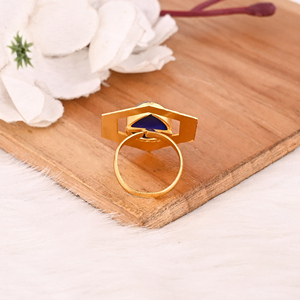 Bague élégante en laiton plaqué or bleu encre, sertie d'une pierre précieuse en forme de poire, bijoux faits à la main pour femmes - Product Image 5