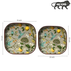 Handcrafted Round Wooden Serving <b>Tray</b> Set of 2 Floral Design Printed <b>Dinner</b> Serving Platter Available At Best and Lowest Price - Product Image 5
