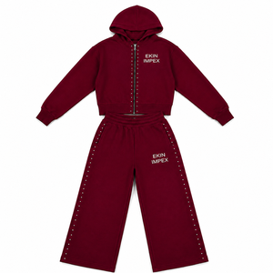 Sudadera con capucha personalizada de alta calidad con estampado serigráfico, pantalones de chándal negros con cremallera y sudadera con capucha de 500 GSM, conjunto deportivo de streetwear. - Product Image 3