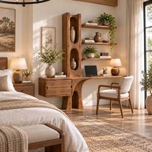 Escritorio de Madera Contemporáneo para Montar en la Pared con Estantes en Forma de Árbol y Cajón para Oficina en Casa - Product Image 3