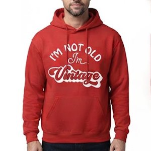Nouveautés – Sweat à capuche rouge personnalisé pour homme avec logo et impression « I'm Not Old I'm Vintage », en coton tricoté décontracté pour l'automne - Product Image 1