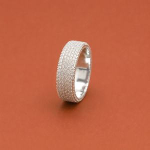 Round Moissanite Diamond 925 <b>Silver</b> Half Eternity Band <b>Ring</b> For <b>Men</b> For Gift Anniversary - Product Image 4