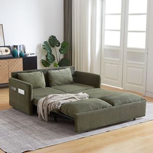 64.5 Inch Soft Corduroy Convertible <b>Sleeper</b> <b>Sofa</b> Bed 3 in 1 Adjustable Pullout with 2 Side Pockets and Pillows - Product Image 1