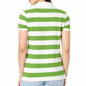 Women Striped Polo Shirt Short Sleeve Casual <b>Knitted</b> Top Green White <b>Pattern</b> Regular Length - Product Image 3