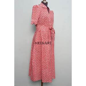 Robe midi décontractée élégante pour femmes en coton bohème, douce, naturelle, vintage, à fleurs, pour l'été, à manches courtes - Product Image 5