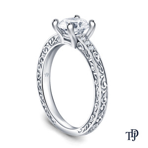 Anillo de compromiso de oro de 10K con grabado de caligrafía antigua y diamante verde de laboratorio, venta al por mayor y al por menor de joyería internacional OEM - Product Image 3