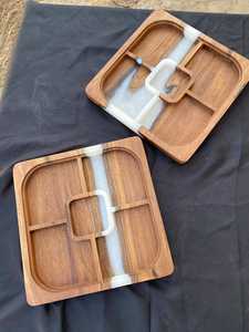 Designer Crystal River <b>Epoxy</b> Resin Wooden Serving Tray with Elegant Gold Metal Handles for Dining <b>Table</b>, Ottoman & Coffee - Product Image 3