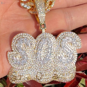 SOS บันทึกจิตวิญญาณของเราจี้เพชรสำหรับผู้ชายสไตล์แร็ปเปอร์เคลือบทองด้วยเพชร - Product Image 1