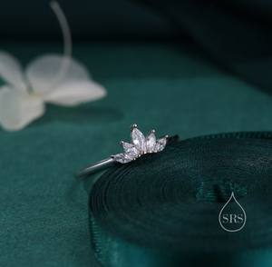 Bague Couronne en Argent Sterling, Bague Grappe, Bague Lotus, Bague Fleur, Bague CZ - Product Image 5