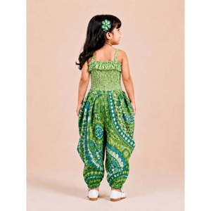 Combinaison sans manches en coton vert lime élégante pour filles grandes tailles, longueur genou, à volants, imprimée sur toute la surface, respirante, pour l'été - Product Image 2