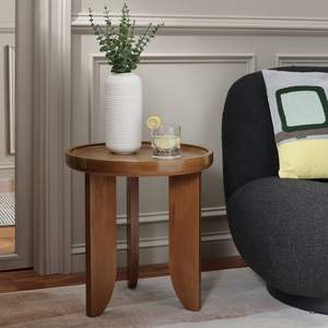 Mesa auxiliar de madera para dormitorio, ideal para espacios compactos, con estante de almacenamiento, acabado en madera natural, artesanía de primera calidad - Product Image 1