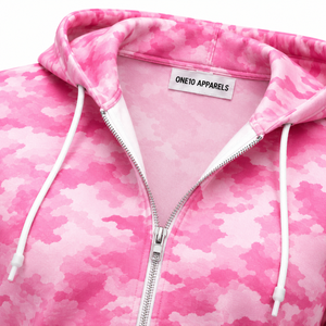 Ensemble de survêtement unisexe rose camouflage personnalisé, coupe régulière, léger, avec fermeture éclair intégrale, capuche et pantalon de jogging, design 2-en-1, poches latérales - Product Image 4