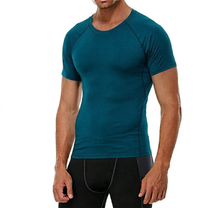 T-shirt de compression à manches courtes pour homme, couleur turquoise, coupe ajustée, séchage rapide, col rond, tricoté en polyester, vêtements de sport - Product Image 1