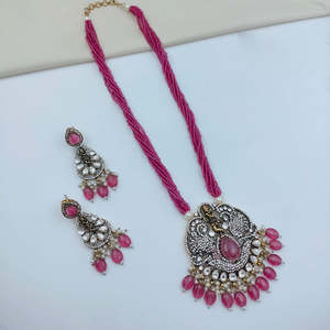Heritage Pota Gold Plated Zircon <b>Pearl</b> & Beads <b>Necklace</b> <b>Set</b> with Earrings for Wedding - Product Image 2