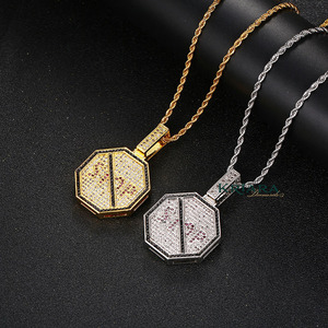 Stop <b>Sign</b> Pendant 925 Silver Rhodium Plated Moissanite Inlay Hiphop Unisex Everyday Wear - Product Image 4