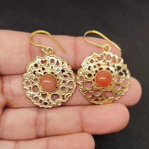Women Fashion Gold Plated Brass Gemstone Earrings Handmade Brass Gemstone Jewelry Exporter Custom Gemstone Jewelry Supplier - Product Image 1