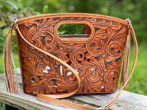 Handmade Western Hand-Carved Tooled Other Material Fashion Waterproof Womens <b>Handbag</b> & Purse with <b>Pearl</b> - Product Image 1