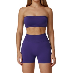 Conjunto de Yoga Transpirable de Cintura Media para Mujer, Ropa Deportiva sin Costuras con Cintura Elástica, Espalda Hueca, Diseño Sólido, Conjunto de 2 Piezas - Product Image 3