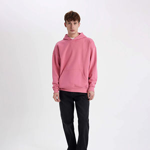 Wholesale Custom logo Boxy Fit Cropped Oversized Loose Casual Thick Blank Warm Sweatshirt Pullover <b>Pink</b> <b>Hoodie</b> for Men - Product Image 1