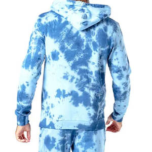 <b>Mens</b> Tie-Dye Blue Custom Logo <b>Pullover</b> Hoodie and Matching Jogger Sweatpants Tracksuit OEM ODM Wholesale Apparel - Product Image 5