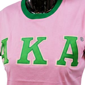 Women Pink Green Black Ringer T Shirt Classic Letter Embroidered Casual <b>Top</b> Short Sleeve Fashion Apparel Stylish Everyday Wear - Product Image 5