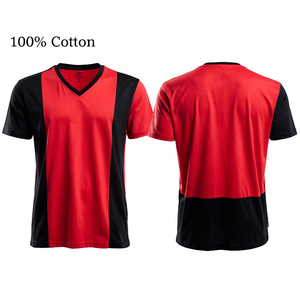 เสื้อยืดคอกลมแขนสั้นสีแดงดำสำหรับผู้ชาย ผ้าฝ้าย 100% เสื้อยืดลำลองน้ำหนักเบา สไตล์ฤดูร้อนสำหรับผู้ชาย - Product Image 1