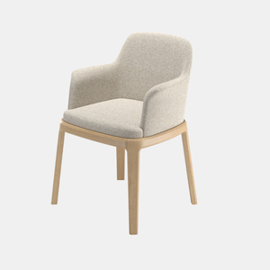 Chaise de salle à manger scandinave rembourrée avec structure en teck massif, fauteuil moderne minimaliste en tissu - Product Image 1