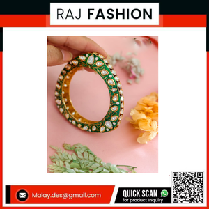 Elegante Brazalete de Diseño Meenakari Kundan Verde, Chapado en Oro, Joyería Étnica para Novias, Bodas y Festivales - Product Image 2