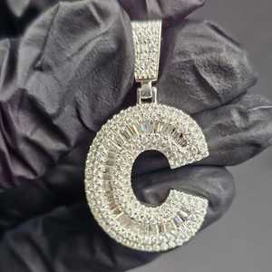 Iced Out Luxury Custom Letter C VVS Moissanite Diamond Rhodium Plated 925 Sterling <b>Silver</b> <b>Charm</b> Pendant For Unisex Wear - Product Image 1