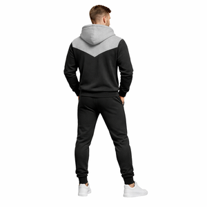 Men’s Black Grey Contrast Hoodie Tracksuit Slim Fit <b>Zip</b> <b>Up</b> <b>Jacket</b> Jogger Pants Casual Sportswear Gym Fitness Outfit Set - Product Image 5